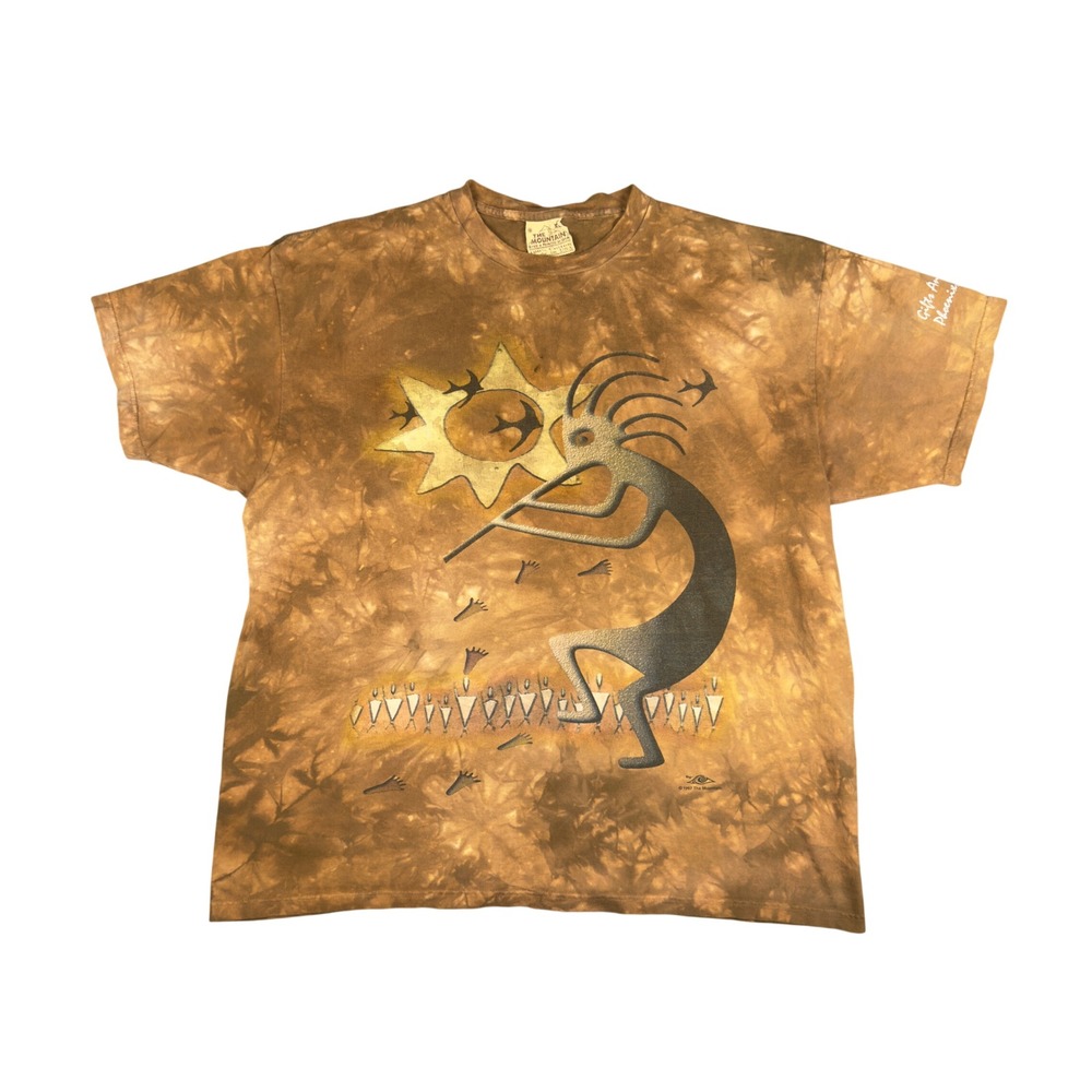 Vtg 90s The Mountain Kokopelli Tie Dye T-Shirt Mens XL Fertility Glyph USA 90s